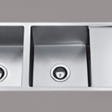 Square Undermount Sink BDF-1114 with dual bowls and polished stainless steel finish.