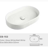 Fluted Oval Above-Counter Basin Ribbed Ceramic Design