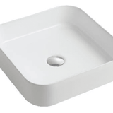 Above Counter Basin MG-7129 in glossy white ceramic with a square design and 32mm waste opening.