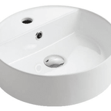 Above Counter Basin MG-7128B in glossy white ceramic with a round design, tap hole, and 32mm waste opening.