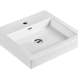 Above Counter Basin MG-7078 with a square design in glossy white ceramic, tap hole, and 32mm waste opening.