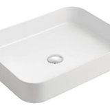 Rectangular Above Counter Basin MG-7130 with glossy white ceramic finish, measuring 550 x 410 x 120 mm, designed for modern bathroom installations.