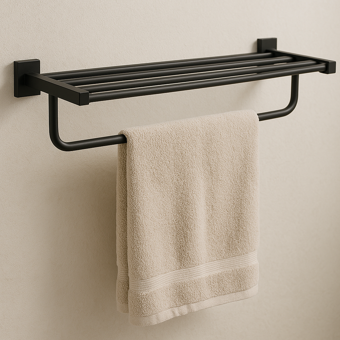 Black Square Bath Towel Shelf