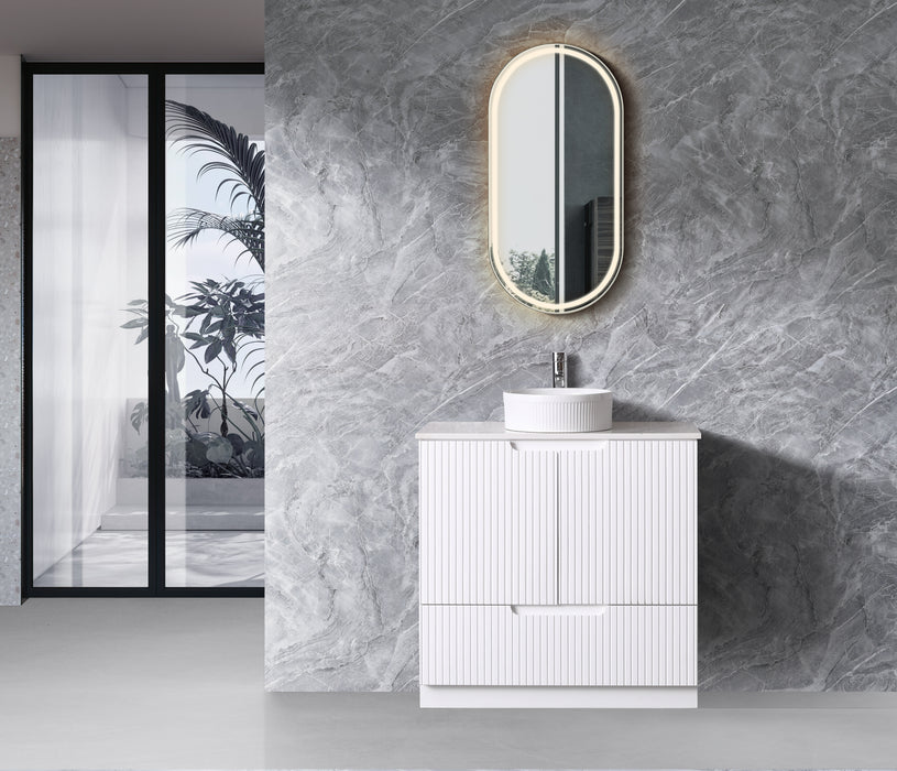 Duplex 855mm Floor Standing Vanity 750mm– Grooved Panel with Soft Closing Drawers