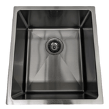 Gunmetal Single Bowl Sink (Model: UNBS-3540R) featuring a sleek gunmetal finish and spacious 390x440x190mm design for modern kitchens.