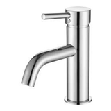 TK70E Round Basin Mixer – Chrome deck-mounted mixer with curved spout for modern bathrooms.