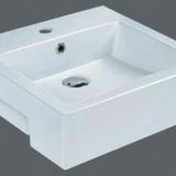 Semi Recessed Basin MG-8050J with glossy white ceramic finish and space-saving design.