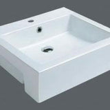 Semi Recessed Basin MG-8050H with glossy white ceramic finish and space-saving design.