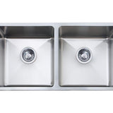 Square Undermount Sink BD-7440R with polished stainless steel finish and two spacious bowls.