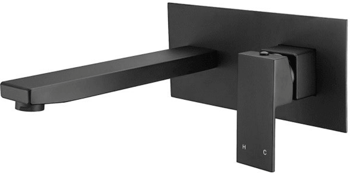 CHA-43M Black Wall Mixer with Spout – Stylish black wall mixer with 35mm cartridge and 155mm spout for modern bathrooms.