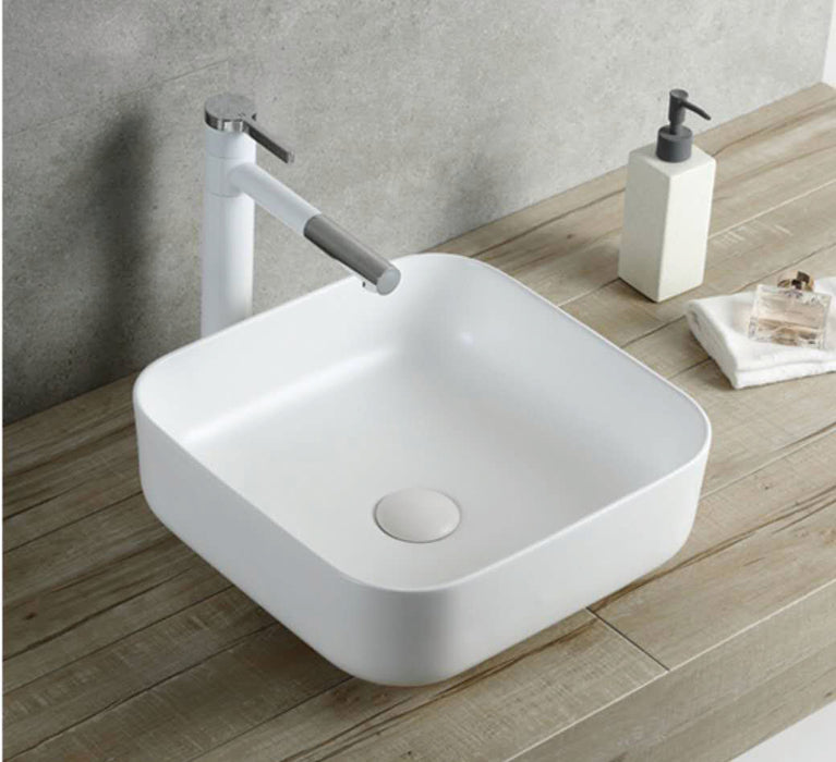 Modern Rectangular Countertop Ceramic Basin – Premium Matt Finish with Tap Hole 390mmx390mmx140mm
