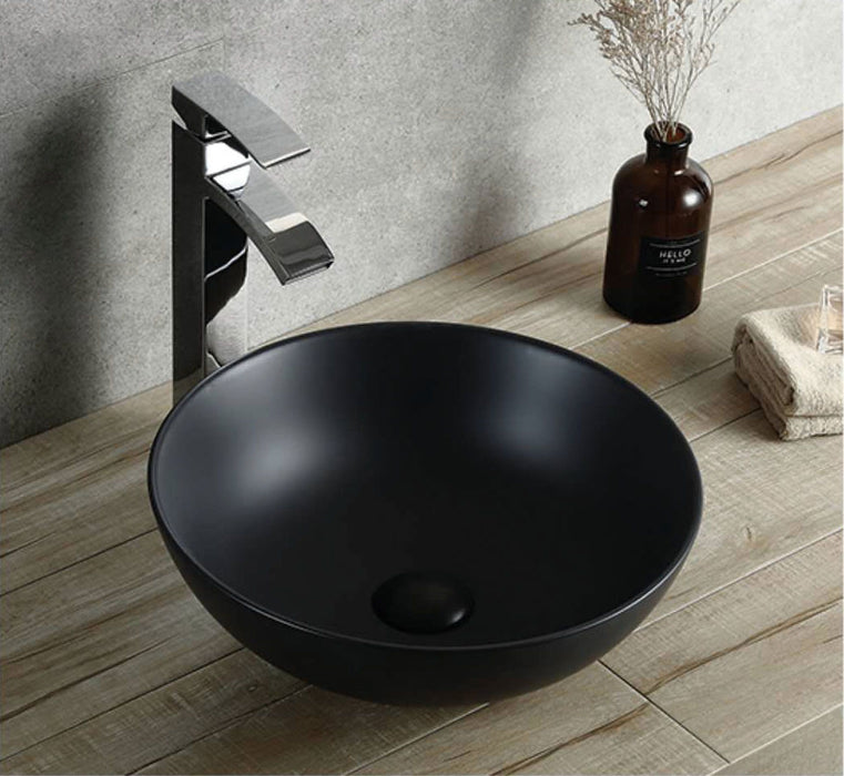 Round Countertop Basin – Matte Black Ceramic Vessel Sink 395mmx395mmx150mm