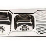 Square Corner Sink BE-108 with double bowl design, stainless steel finish.