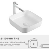 Modern Rectangular Countertop Ceramic Basin – Premium Matt Finish with Tap Hole 390mmx390mmx140mm