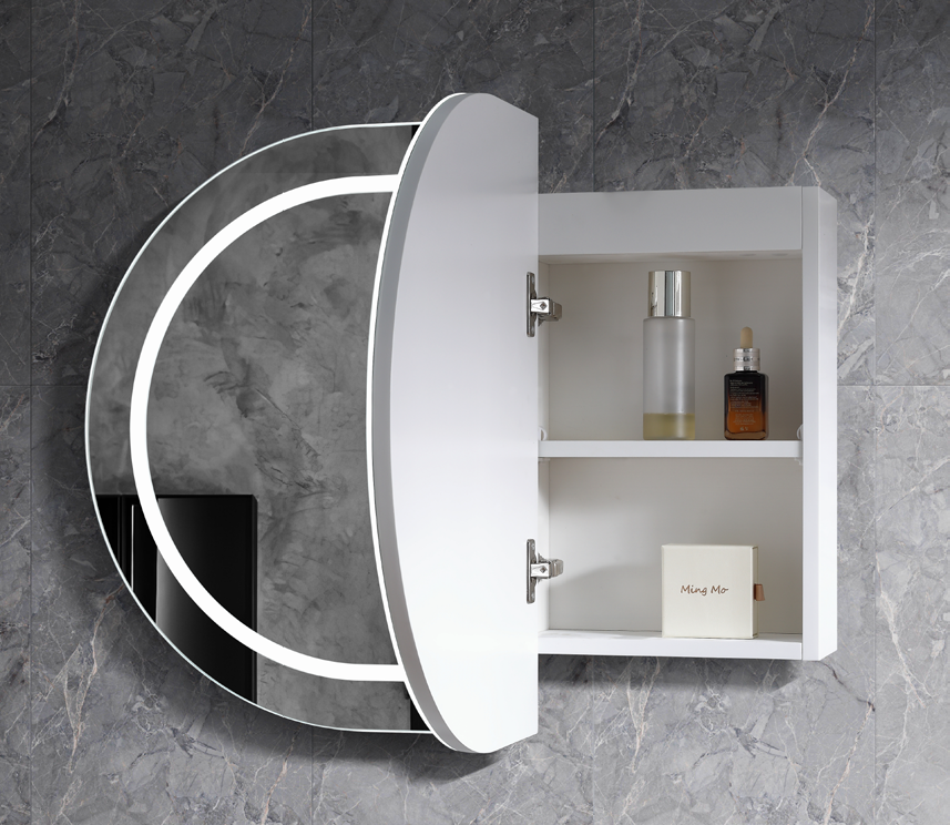 1200mm Amber LED Shaving Cabinet with Mirror – Oval Butterfly Design in Matt White or Natural Timber