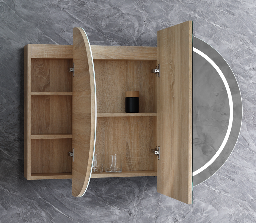 1200mm Amber LED Shaving Cabinet with Mirror – Oval Butterfly Design in Matt White or Natural Timber