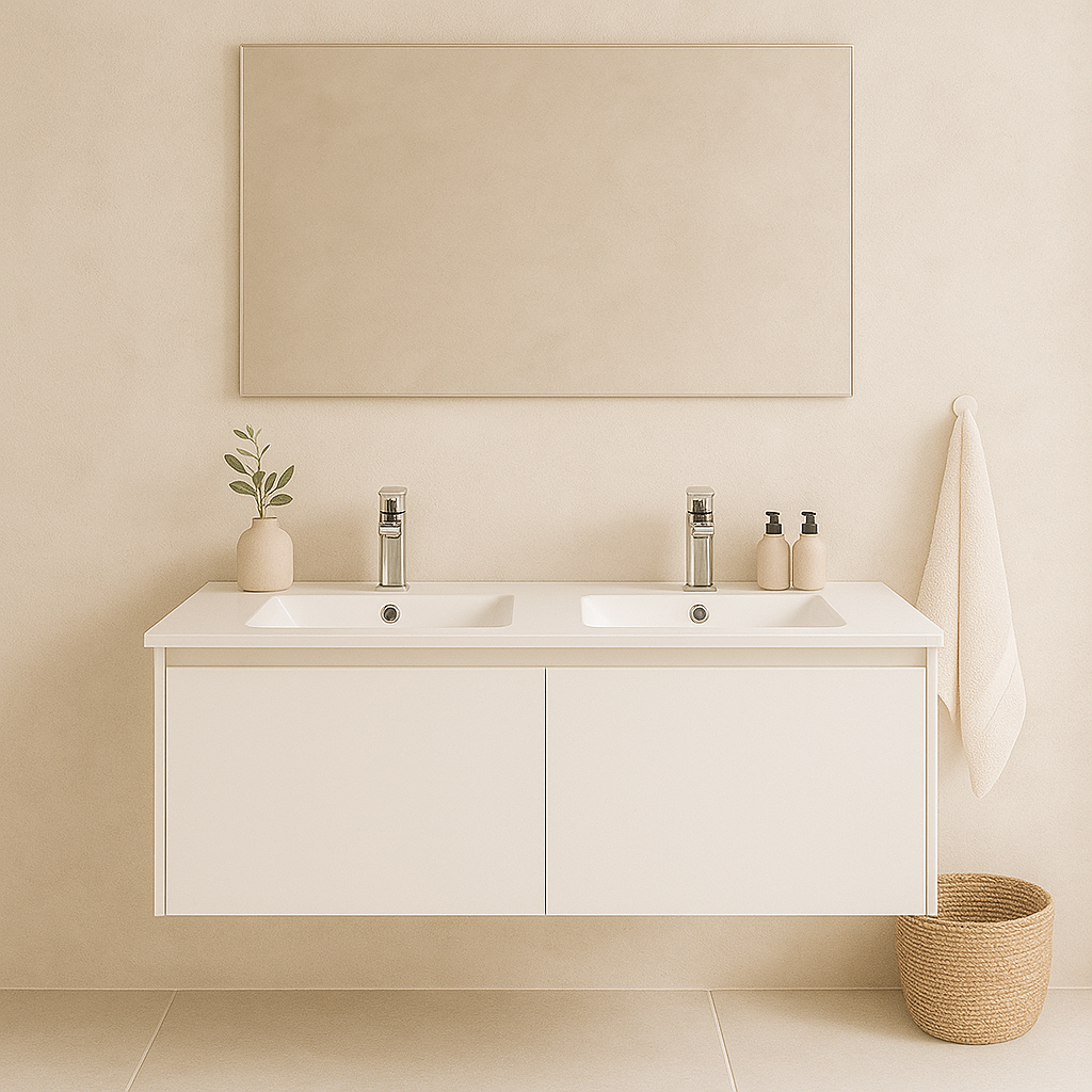 1200mm Double Bowl Vanity Top – Twin Ceramic Basins with Tap Holes