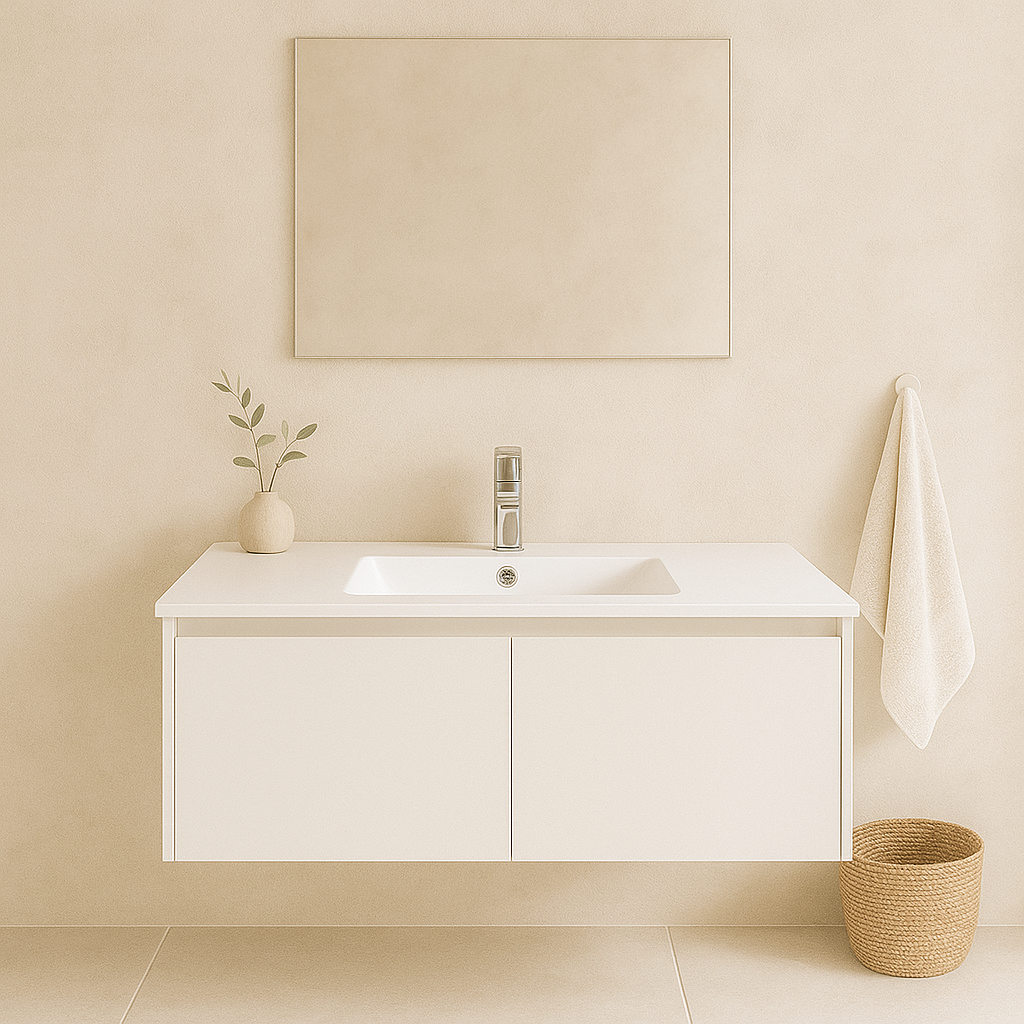 1200mm Single Bowl Vanity Top – Gloss White Ceramic Basin with Tap Hole