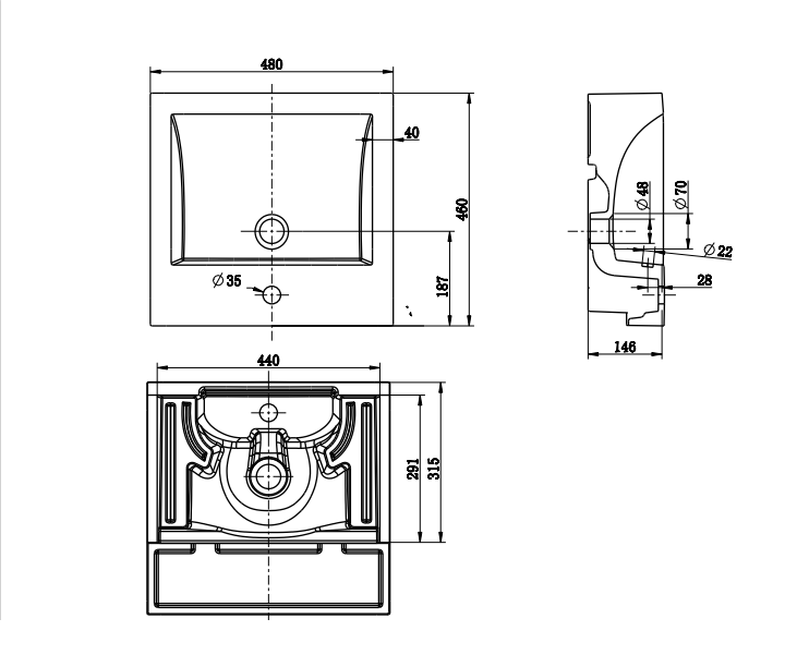 480 Semi Recessed Basin