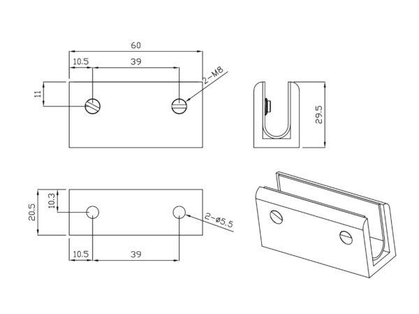 Cordoba Gunmetal Shower Glass Clamp