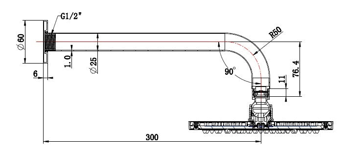 Cordoba Gunmetal Showerhead on Wall Mounted Arm
