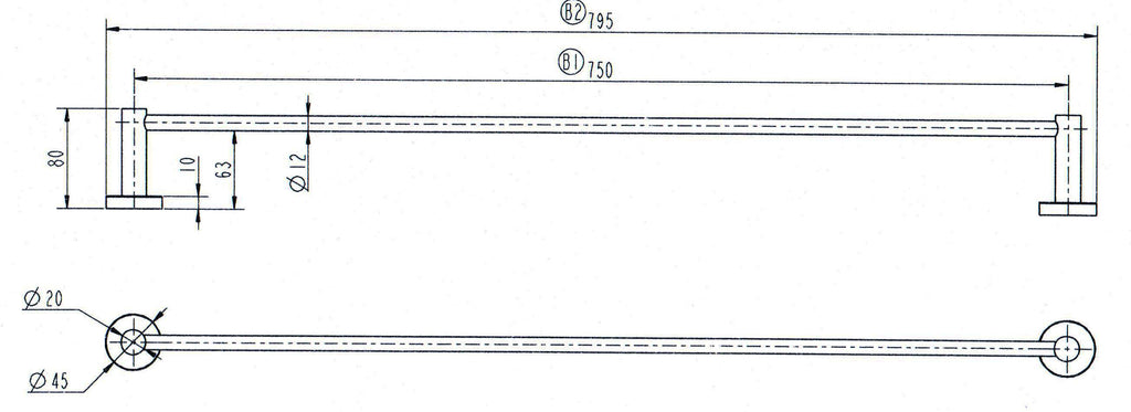 Cordoba Gunmetal Single Towel Rail 750mm