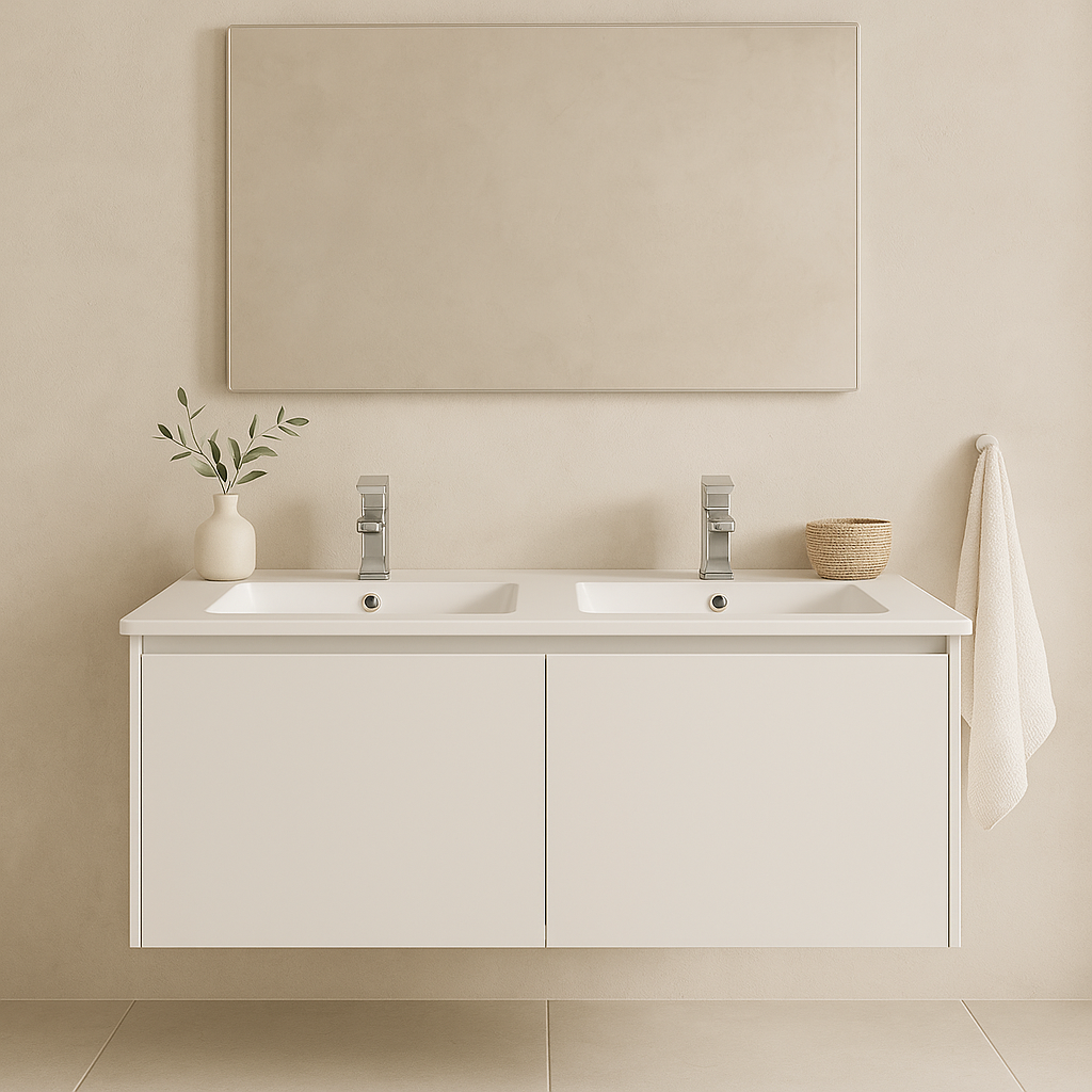 1500mm Double Bowl Vanity Top – Twin Ceramic Basin with Tap Holes