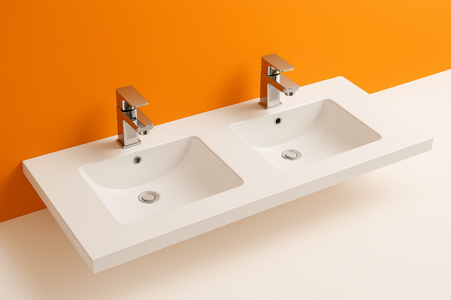 1500mm Double Bowl Vanity Top – Twin Ceramic Basin with Tap Holes