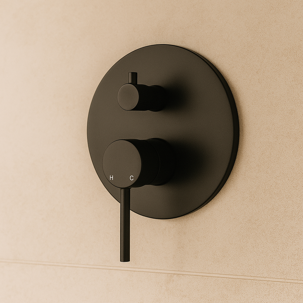 160mm Onix Black Round Wall Mixer with Diverter