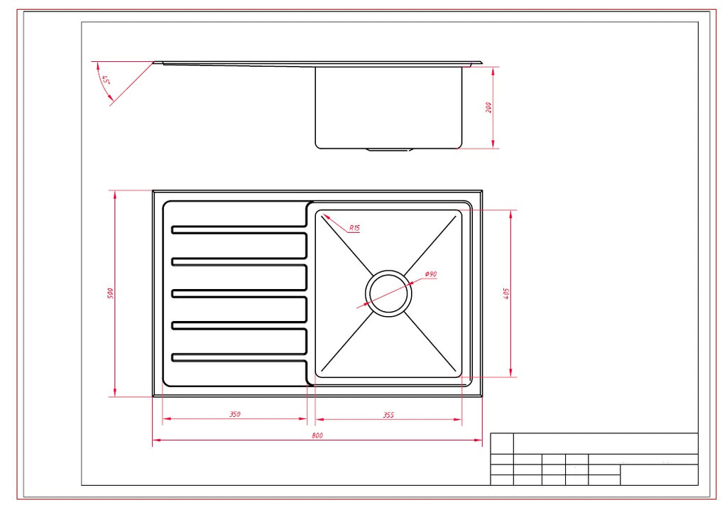 800mm Square Drop-In Sink