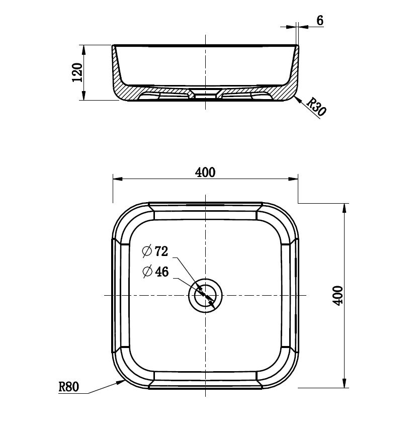 Above Counter Basin 400*400*120