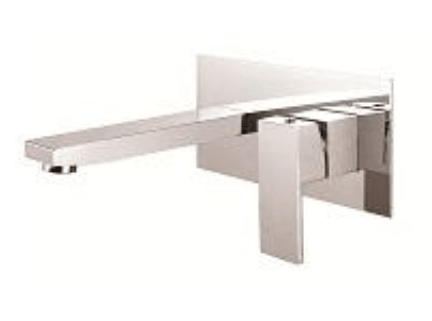 TYO-43M-L Wall Mixer with Spout – 220x100mm chrome cover plate and 190mm spout for modern bathrooms and kitchens.