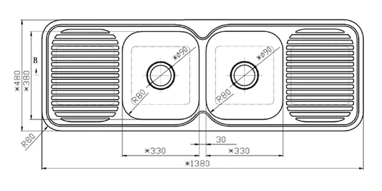 1380mm Round Corner Sink