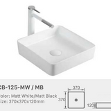 Square Countertop Ceramic Basin – Matte Finish 370mmx370mmx120mm