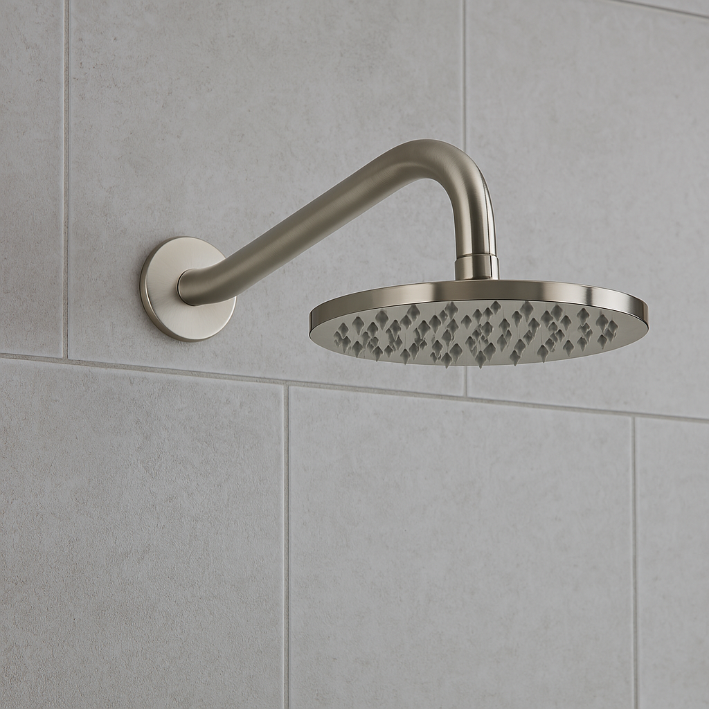 Valencia Brushed Nickel Round Showerhead On Arm 200mm