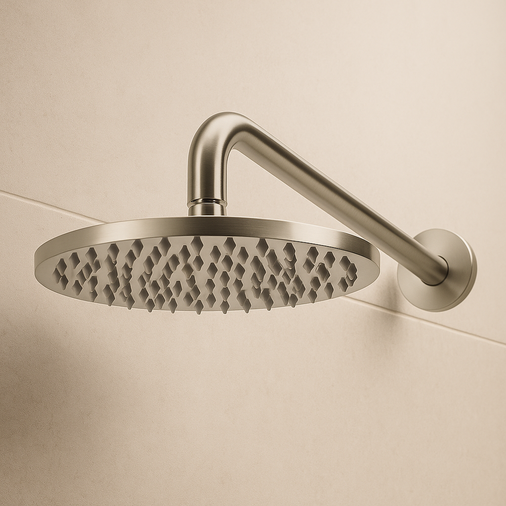 Valencia Brushed Nickel Round Showerhead On Arm 200mm