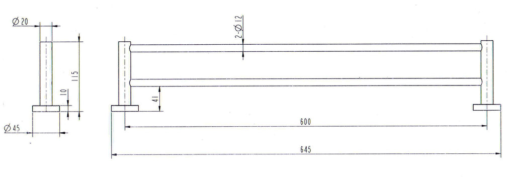 Seville Antique Brass Double Towel Rail 600mm