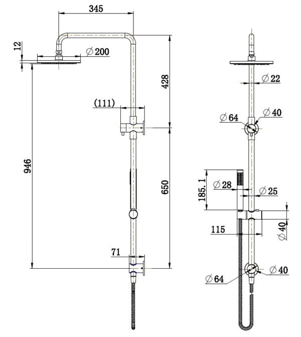 Seville Antique Brass Dual Shower Unit with Diverter
