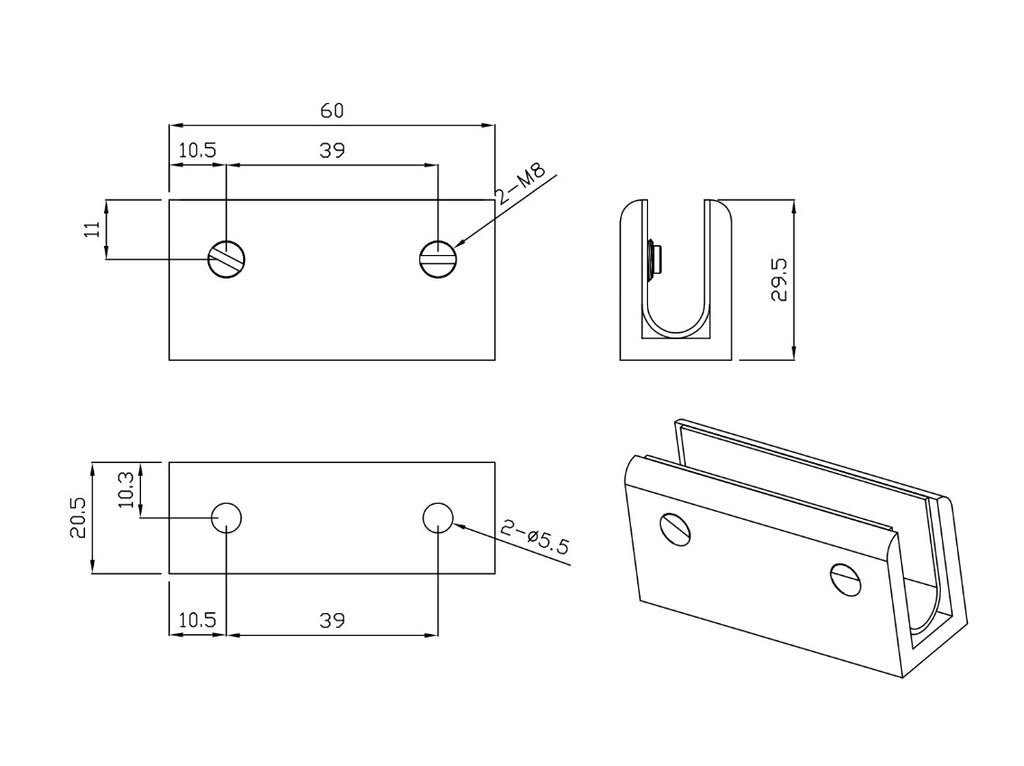 Seville Antique Brass Shower Glass Clamp