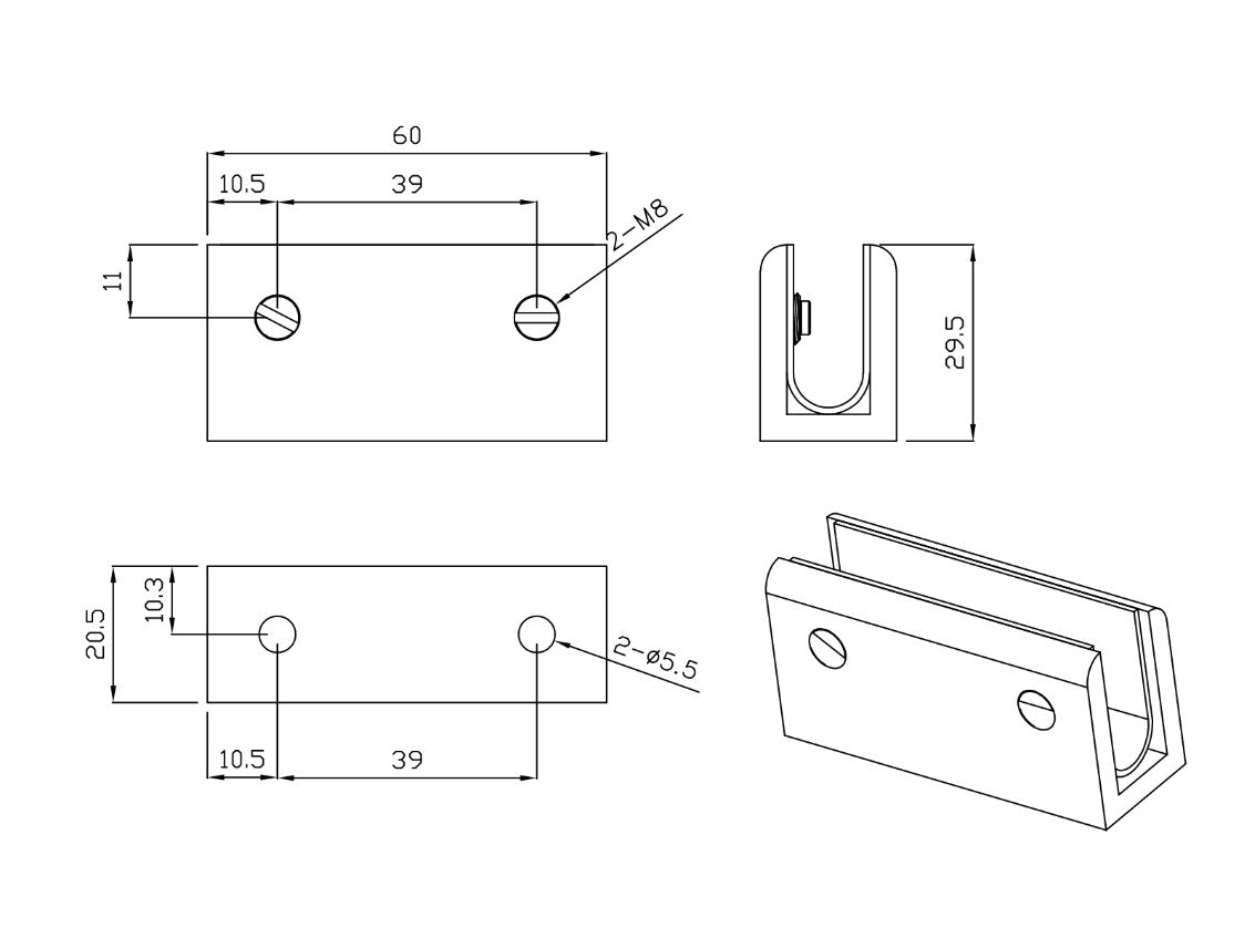 Seville Antique Brass Shower Glass Clamp