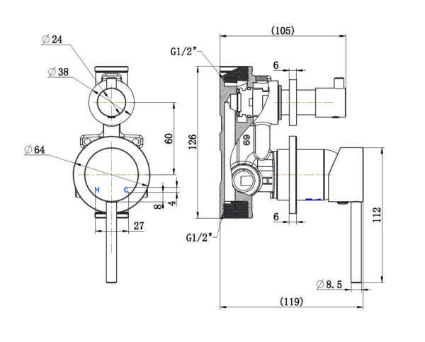 Seville Antique Brass Wall Mixer with Diverter