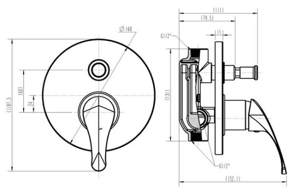 Solid Handle Wall Mixer with Diverter (35mm)