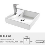Square Ceramic Basin – Under Mount Basin Above Counter with 3 Tap Holes & Overflow440mmx440mmx100mm