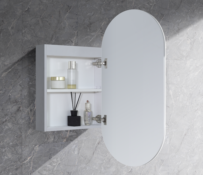 450mm LED Krystal Oval Edge Shaving Cabinet – Natural Timber or Matt White Finish