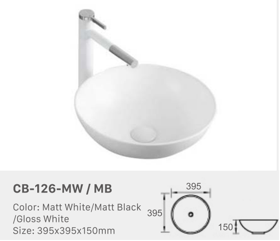 Round Countertop Basin – Glazed White Ceramic Vessel Sink 395mmx395mmx150mm