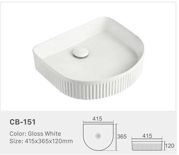 Fluted Curved Front Basin Ribbed Ceramic Design