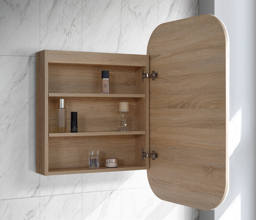 600mm Eric Round Corner LED Shaving Cabinet – Soft Close Mirror Door