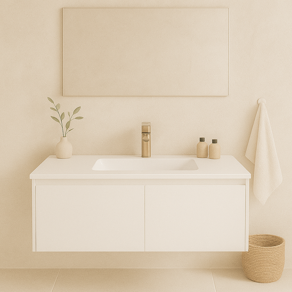 600mm Single Bowl Vanity Top – Gloss White Ceramic Basin with Tap Hole