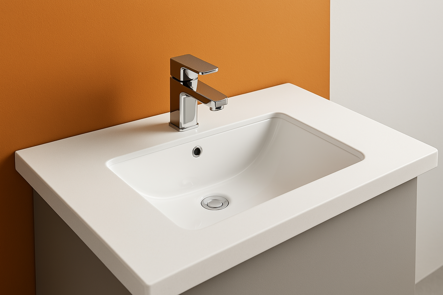 600mm Single Bowl Vanity Top – Gloss White Ceramic Basin with Tap Hole
