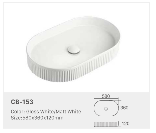 Fluted Oval Above-Counter Basin Ribbed Ceramic Design